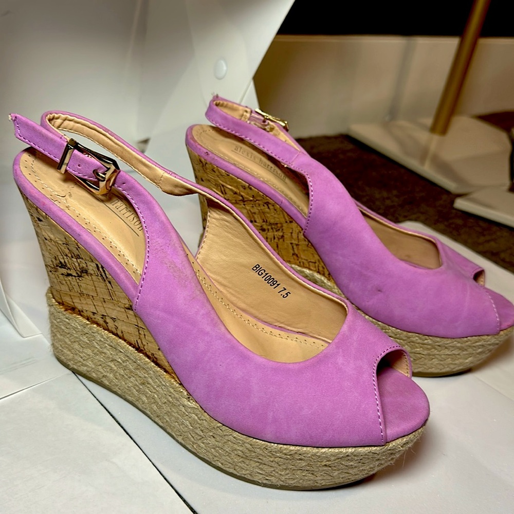 Alexis Harrison Peep Toe Lilac & Cork Wedges size 7.5